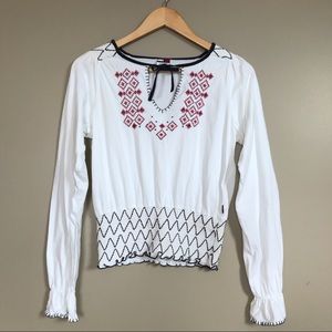 TOMMY HILFIGER • white smocked stitch knit top